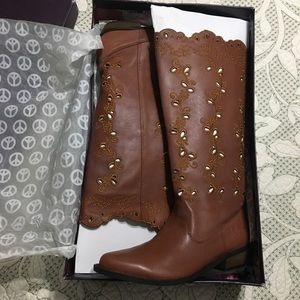 Lucky Brand Lace leather cowgirl boots 8